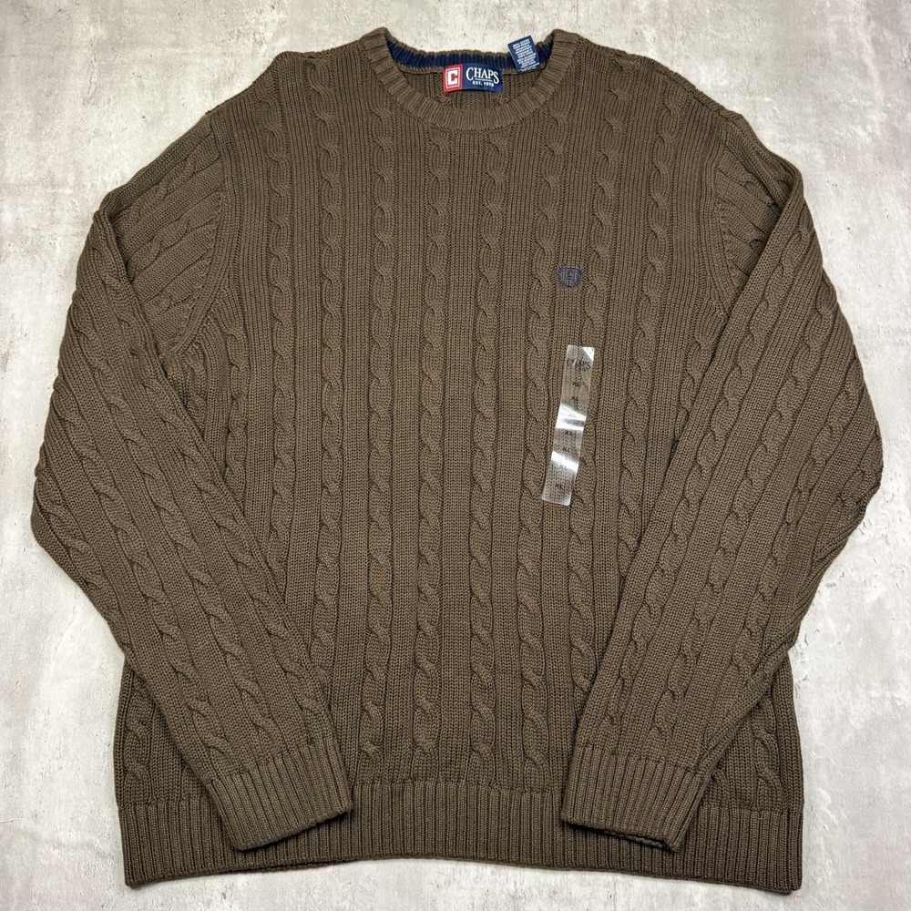 Vintage Chaps Ralph Lauren Knit Sweater Ribbed Pullover Brown Mens XL NWT